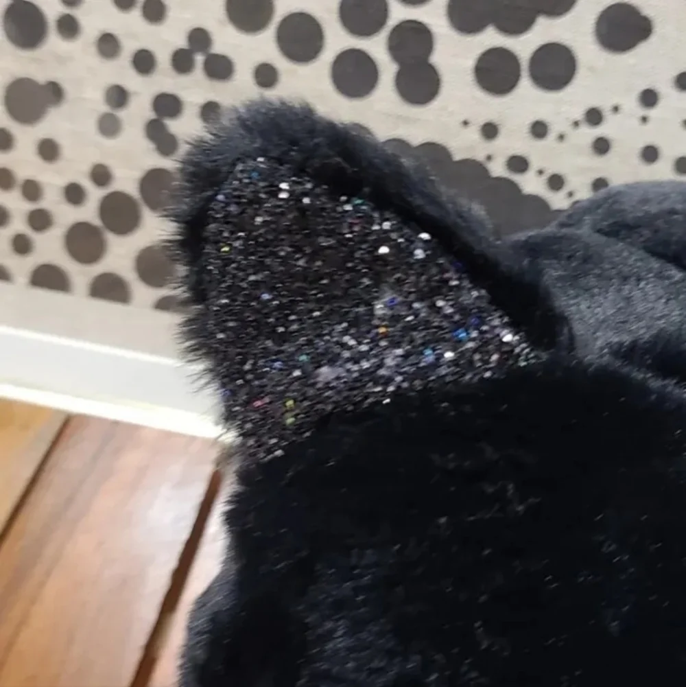 Faux Fur Black Cat Halloween Pillow Plush Sparkly Irridecent Glittered Ears NEW